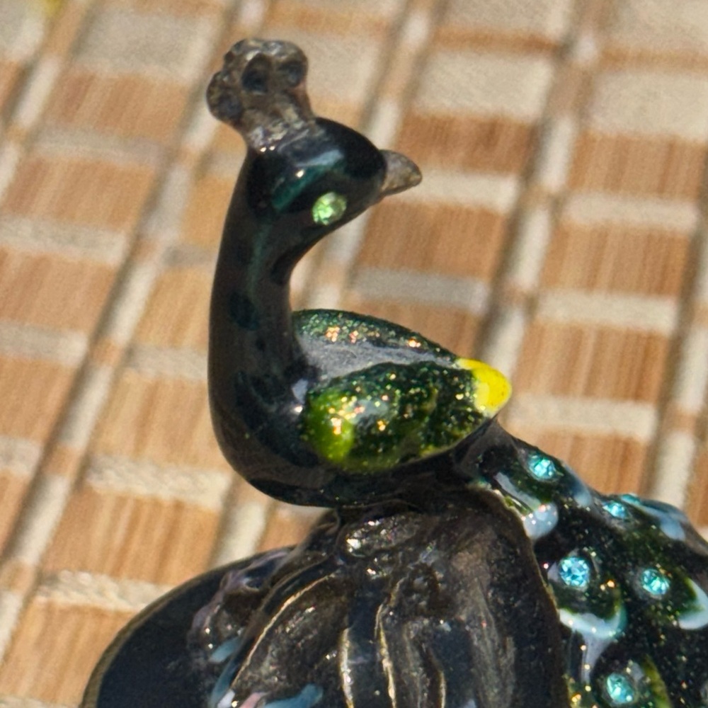 Crystal Bejeweled Blue And Green Peacock Trinket Pill Jewelry Box - Picture 12 of 16
